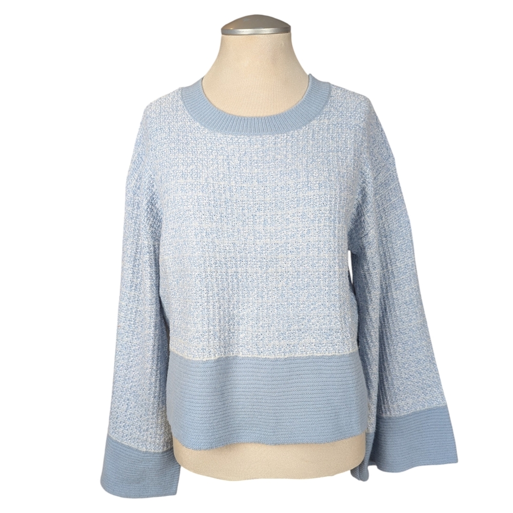 Laundry By Shelli Segal Casual Bell Sleeve Bouclé Sweater in Blue Women's M